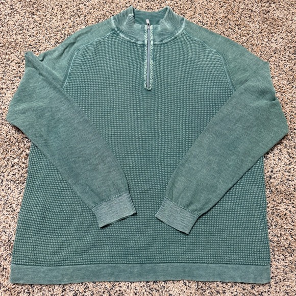 Tommy Bahama Other - Tommy Bahama 1/4 Zip Pullover Sweater Mens Large Green Waffle Knit Cotton